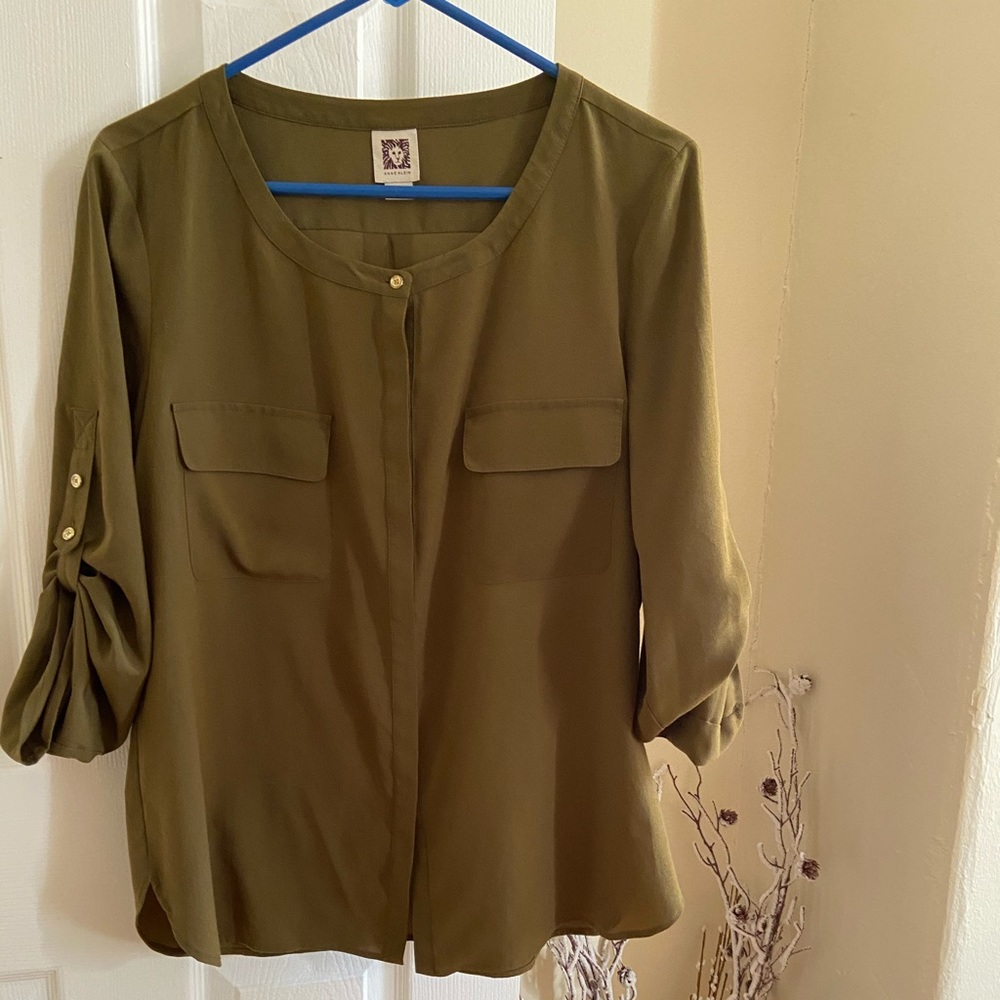 Anne Klein Button Down Green Blouse